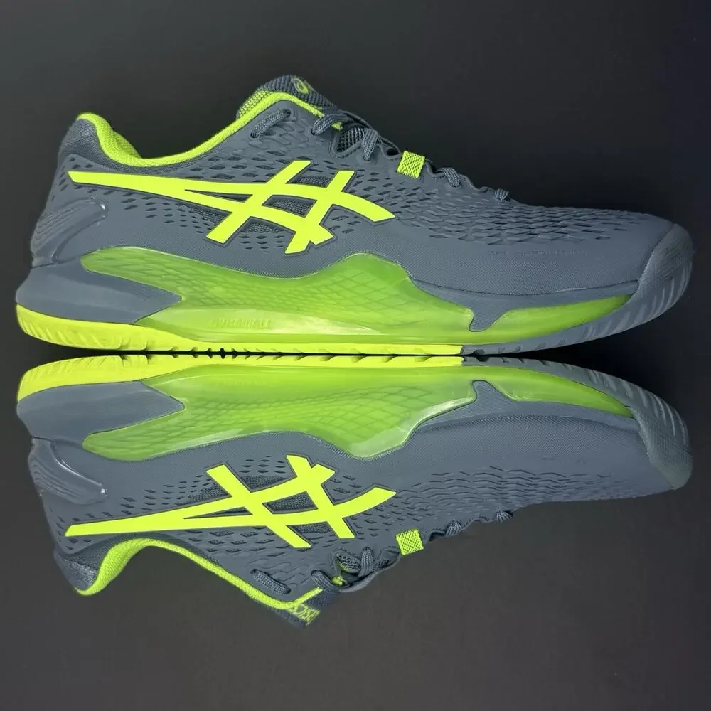 ASICS Gel-Resolution 9 Men’s 12 Wide Blue Hazard Green Tennis Shoes Sneakers